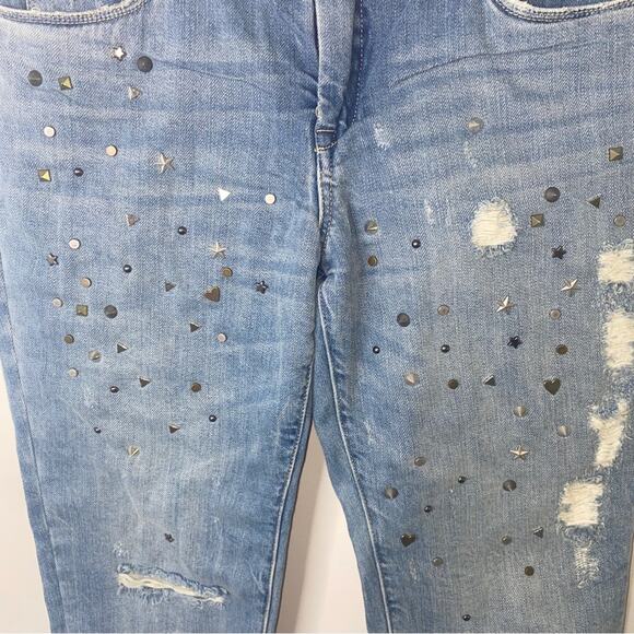 Blank NYC Embellished Studded Girlfriend Crop Light Wash Western Jeans Size 28 - Picture 6 of 10